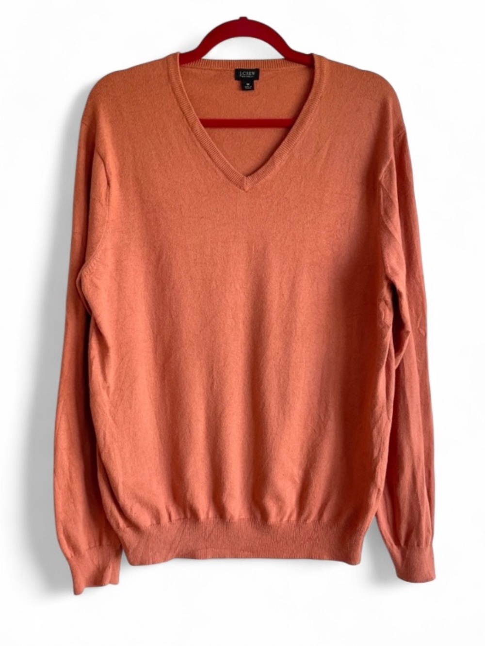J. Crew Women's Orange Cashmere Cotton Blend V Neck Sweater Size M
